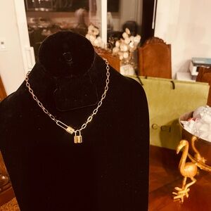 Gold Chain Necklace with Padlock Pendant